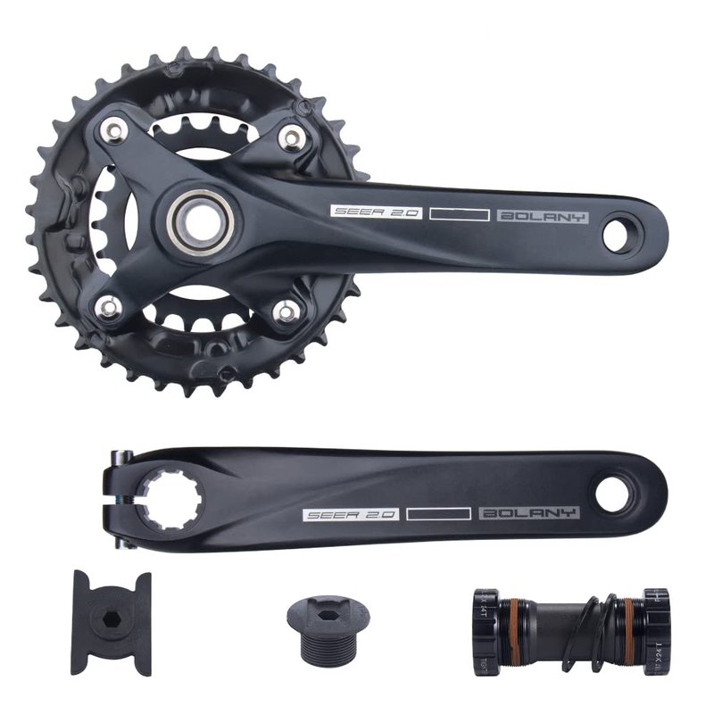 BOLANY Bike Cranksets 170mm Hollow Integrated 104BCD Double Speed Round Chainring 22/36T 24/38T MTB Crankset with Bottom Bracket (22/36T)