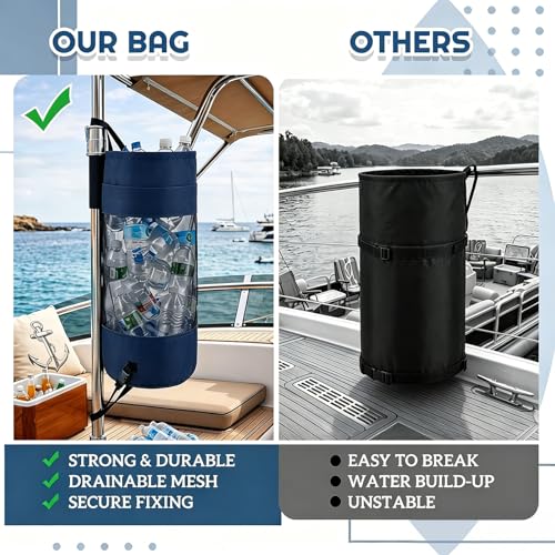 Gersoniel Navy Blue Collapsible Mesh Boat Trash Bag Garbage Can for Outdoor Activities