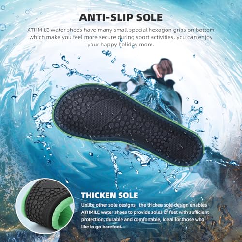 Water Shoes for Women & Men - Barefoot Quick-Dry Aqua Socks - Size 8.5-9.5 Women/7.5-8.5 Men - Green