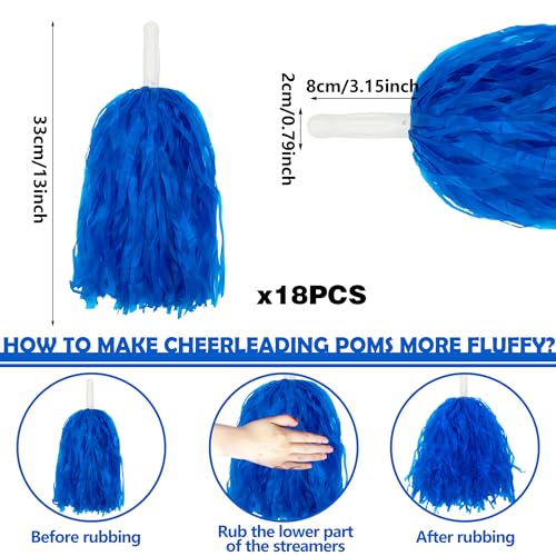 18PCS Blue Cheerleading Pom Poms for Sports & Parties