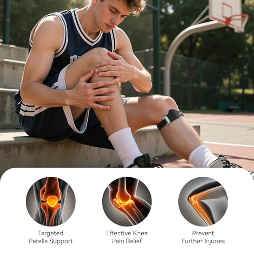 Patellar Tendon Support Strap - Non-Slip Knee Brace for Running & Fitness - Black