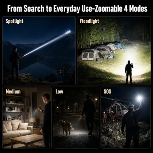 SKYFIRE SF2198-ZGD-Set Rechargeable Tactical Flashlight with UV Blacklight & Red Beam, 13 Modes, 2000 Lumens, Waterproof, Pocket Size
