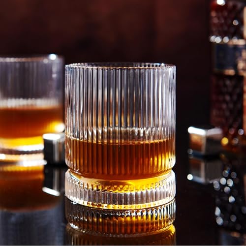 Vintage Whiskey Glasses Set of 4 12 oz Crystal with Luxury Gift Box - VUNDO