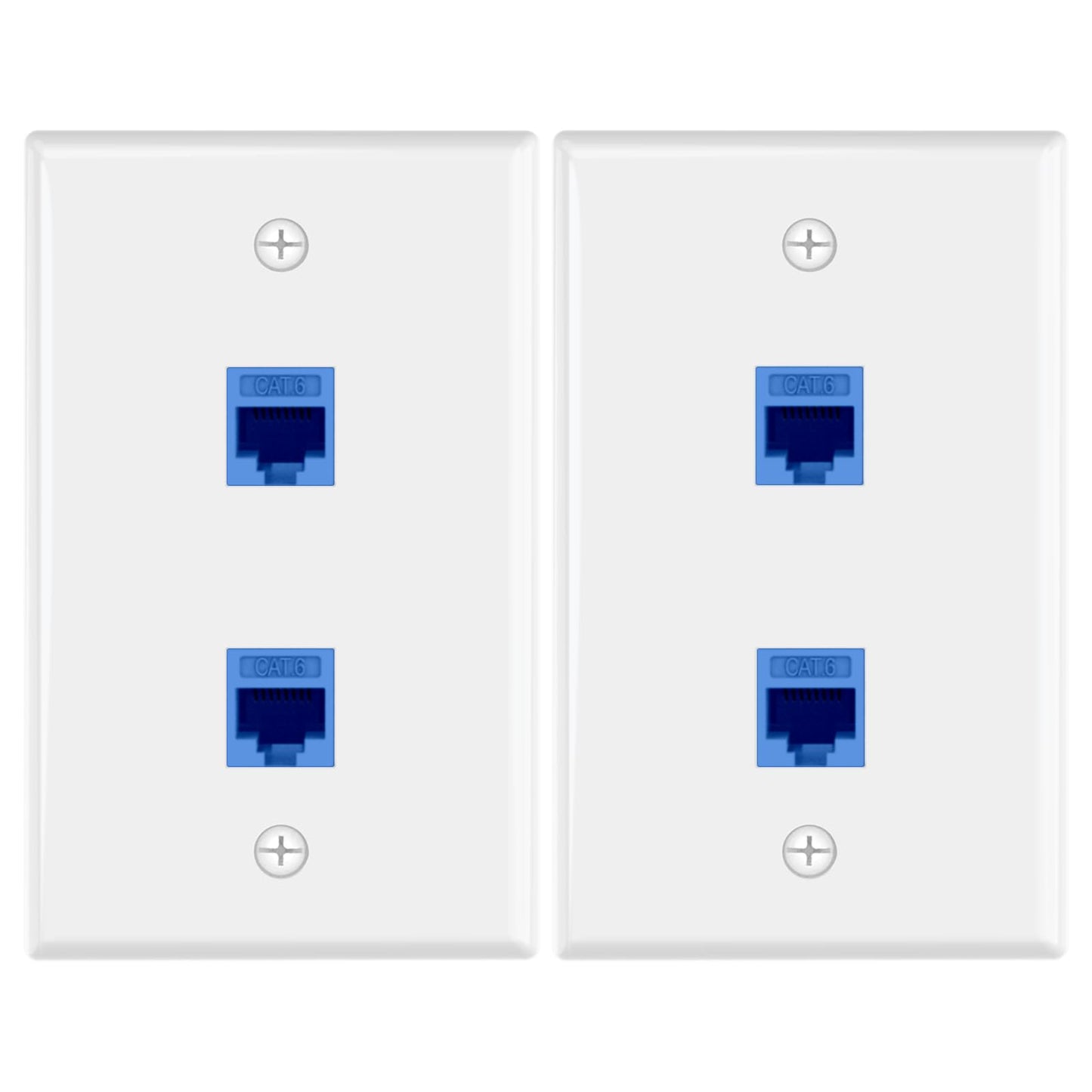 VCE 2-Port Ethernet Wall Plate (UL Listed), CAT6 Wall Plate and Jack, RJ45 Keystone Inline Coupler with Keystone Ethernet Outlet, Blue 2-Pack
