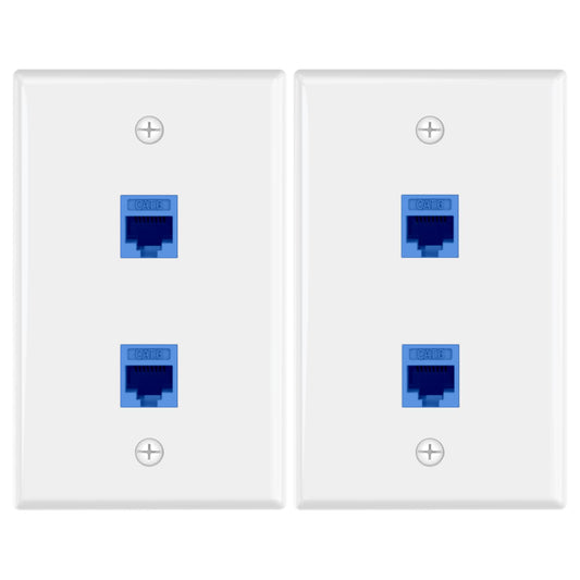 VCE 2-Port Ethernet Wall Plate (UL Listed), CAT6 Wall Plate and Jack, RJ45 Keystone Inline Coupler with Keystone Ethernet Outlet, Blue 2-Pack
