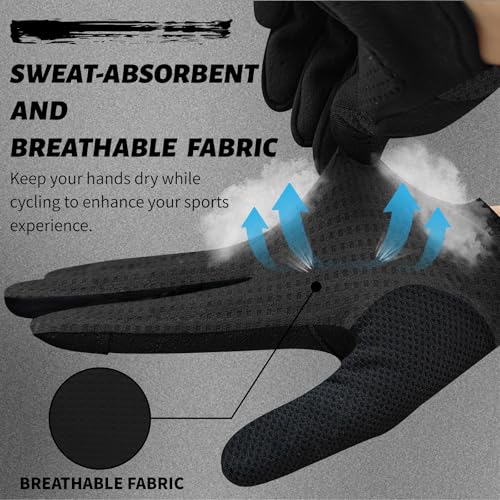 VXW Cycling Gloves Men Women Large Black Reflective Anti-Slip Shock Absorbing MTB Gloves