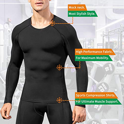 Men's Long Sleeve Compression Shirt - Quick Dry Base Layer - Large/Black