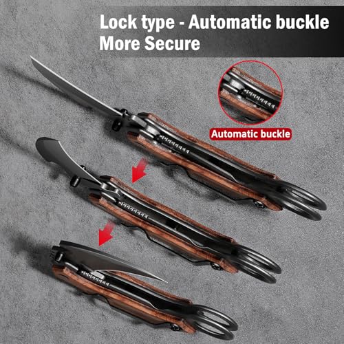 Plys Folding Karambit Knife for Tactical: 2.36 Inch Claw Knives - Portable Stainless Steel Multi-functional EDC Knife with Wood Handle and Clip Small Knives for Men