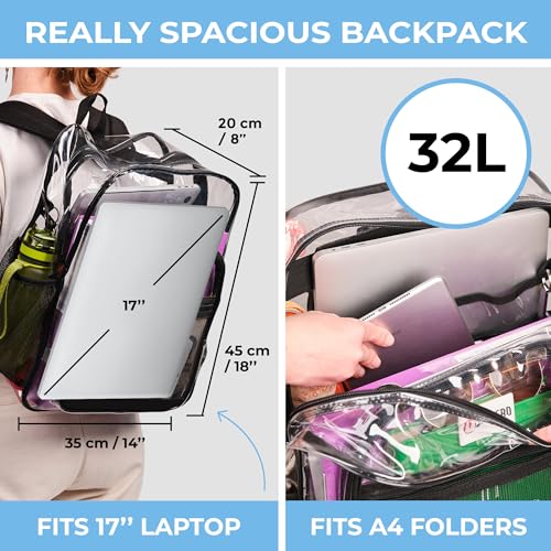 Extra Large Clear Backpack with TSA Lock - Heavy Duty PVC, 32L Capacity