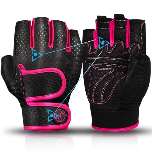 Padded Fingerless Workout Gloves for Weightlifting - Pink, Medium