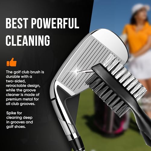 Golf Club Cleaning Brush with Retractable Clip - Ergonomic Design