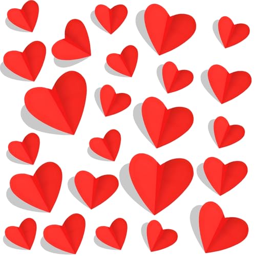 72 Pcs Valentine's Day Wall Decoration, 3D Heart Valentine Wall Stickers, Waterproof Wall Decals, for Wedding Anniversary Party Bedroom School Office Valentine's Day Decorations (Red)
