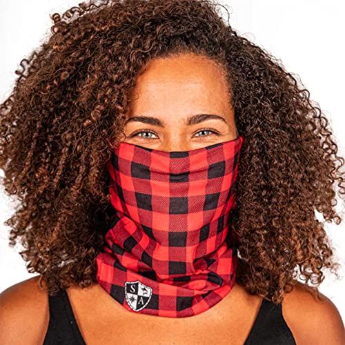 UV Face Shield & Neck Gaiter - Red Plaid, UV 30+ Protection