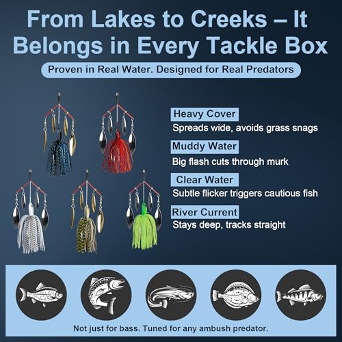 Bombrooster Color Style A Spinner Baits with Skirt for Bass & Trout Fishing