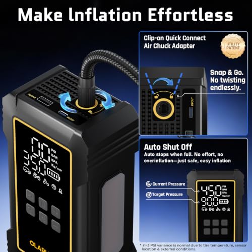 Portable Tire Inflator 12000mAh Air Compressor - 150PSI Dual Power