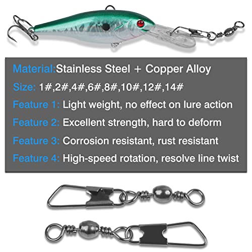 High Strength Fishing Swivels & Snaps - 60pcs Stainless Steel