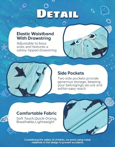 Boys Swim Trunks Quick Dry Bathing Suit - Shark Green, 8-9 Years