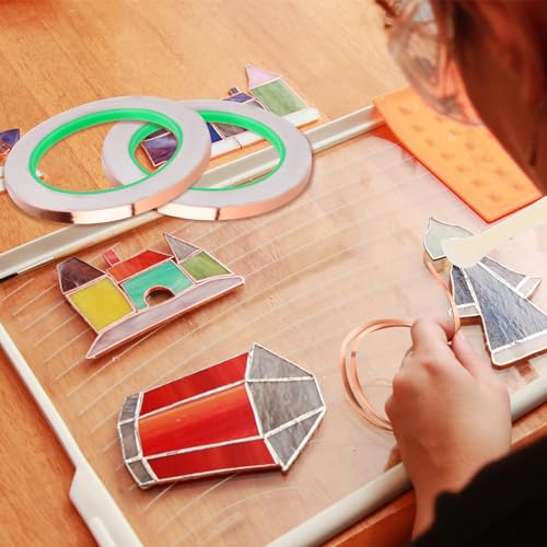 2pcs Copper Foil Tape Kit for Stained Glass, 1/4"x65.6 Feet Double-Sided Adhesive Conductive Tape with Plastic Scraper Supplies for EMI Shielding Electrical Repair Guitar Muffling