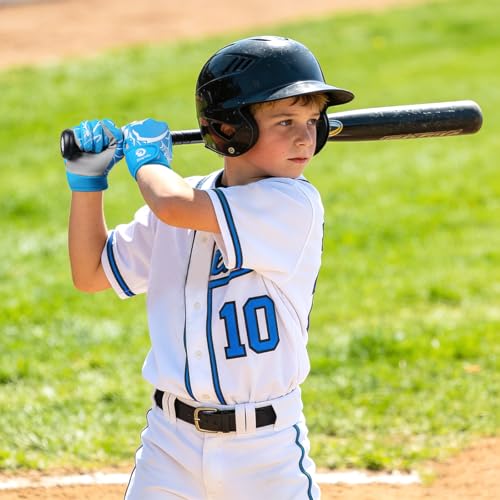 Nogvaks Youth Baseball Batting Gloves Blue/White, M/L (6-6.5in), Non-Slip Breathable Lightweight Kids Sports