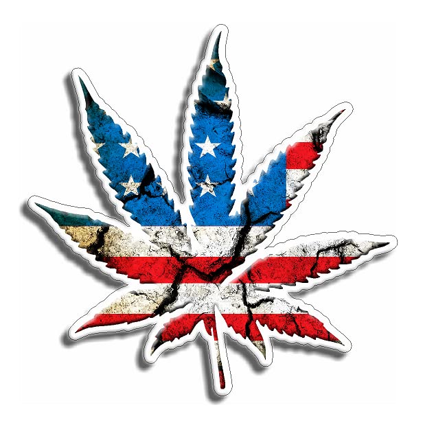USA Flag Pot Leaf Vinyl Decal - 5x5 Inch Weatherproof Sticker
