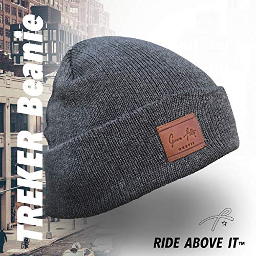 Fold Up Cuffed Beanie Hat - Lightweight Acrylic Knit - Charcoal