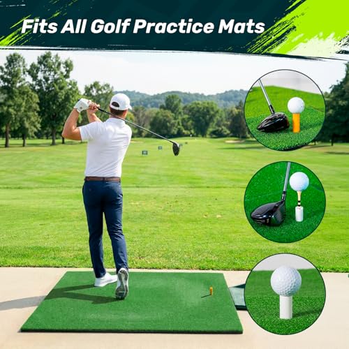 Golf Mat Tee Set - 5 Pack Rubber Tees & 40 Bamboo Tees - White