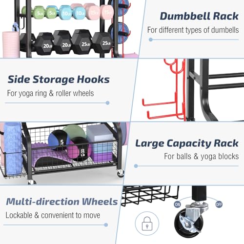 Dumbbell Rack with Wheels - 3-Tier Weight Storage for Home Gym - Black, 40.4"L x 15.8"W x 36.8"H
