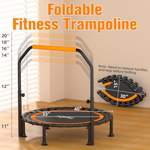 40-Inch Foldable Mini Trampoline with Handle - Orange