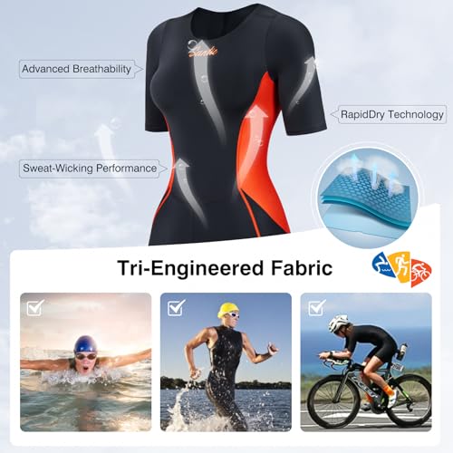 Women's Triathlon Suit - Short Sleeve Padded Quick-Dry Trisuit