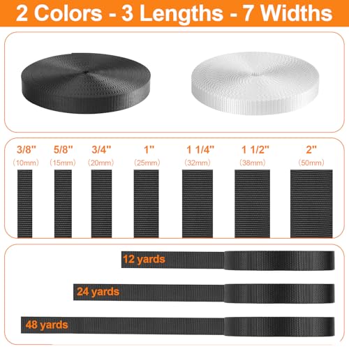 Heavy Duty Webbing Straps - Extra Thick Polyester, 12 Yards, Black 5/8" Width