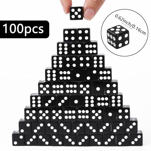 100 Pcs Black Casino Dice Set - 16mm Acrylic Game Dice