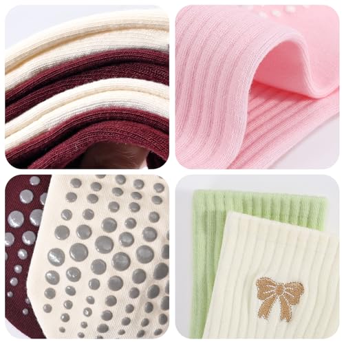 Women's Non-Slip Pilates Grip Socks with Ruffle Bow - Gray/Red