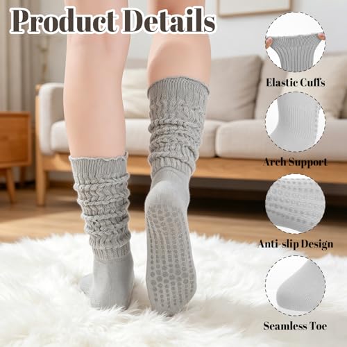 Pilates Socks with Grips for Women - 3 Pack Ruffle Style - White, Grey, Black
