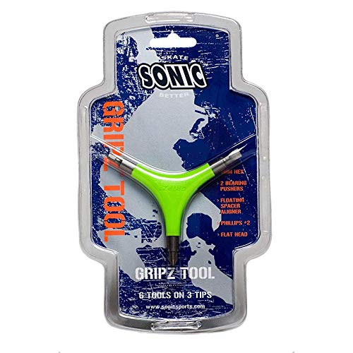 SONIC Gripz Inline Skate Tool, 6 Tools, 4 mm Hex, Rotate Wheels, Remove Bearings, 2 Screwdrivers to Adjust Hockey Helmets, Designed in USA