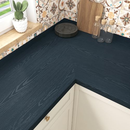 Wallercity Dark Blue Wood Wallpaper Peel and Stick Countertops Navy Blue Wood Grain Contact Paper for Cabinets Kitchen Vinyl Self Adhesive Waterproof Wall Paper for Desk Dresser Table 15.8''x78.7''