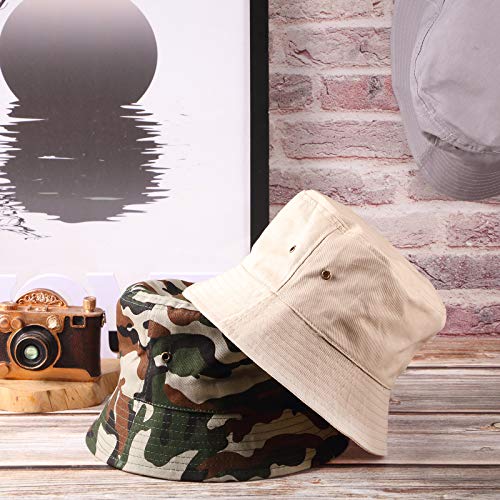 SATINIOR 4 Pack Summer Cotton Bucket Hats - Camouflage, Khaki, Light Grey, Navy Blue