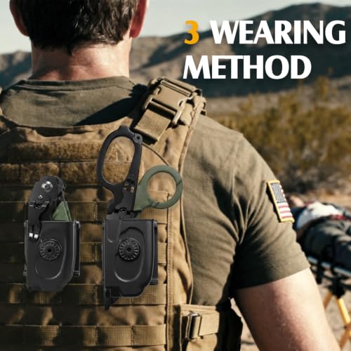LEARTFYE Trauma Shears Foldable with Holster – Multi-Tool Emergency Scissors, 420HC Stainless Steel, Carbon Black + Army Green