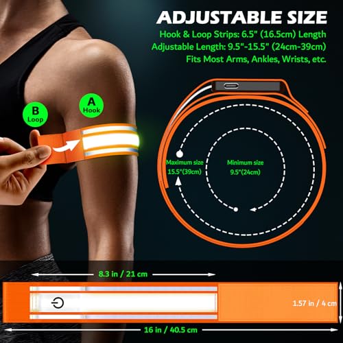 Hoeraonr Rechargeable LED Armband Orange for Night Running & Walking (2 Pack)