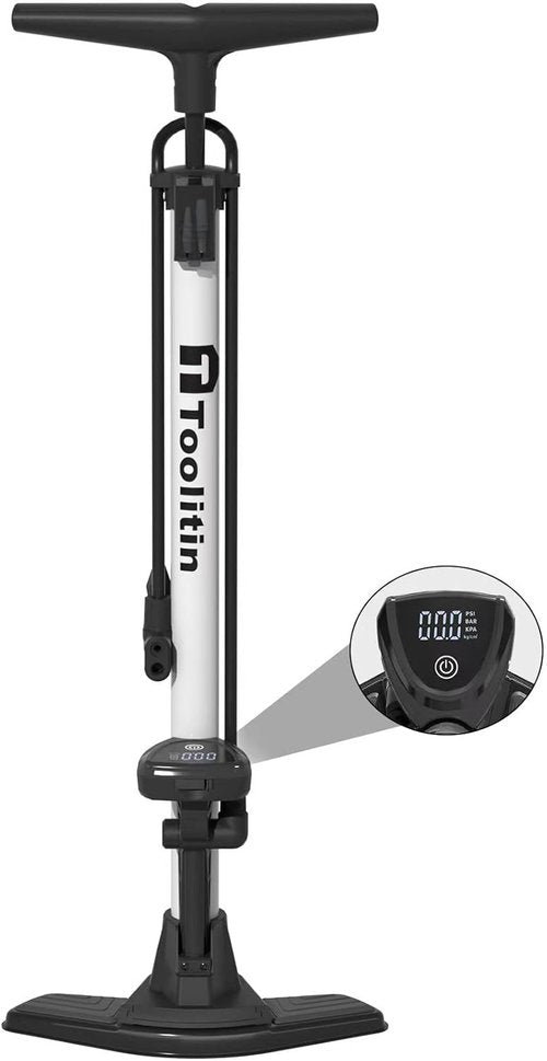 **TOOLITIN Bike Pump - Precision Digital Pressure Gauge for Presta & Schrader Valves | Versatile Air Pump for Bicycles, Balls, Scooters**