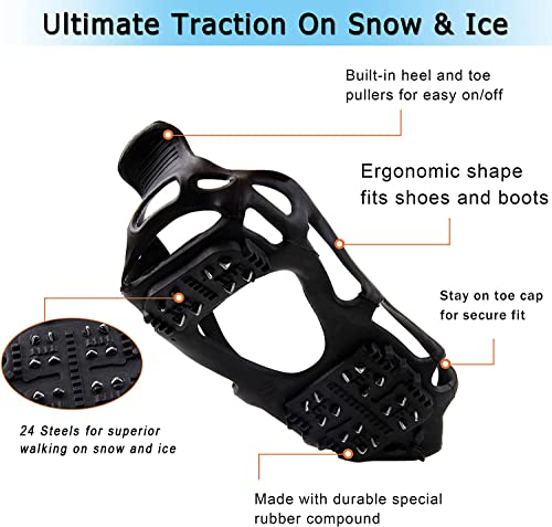Ice Snow Traction Cleats with 24 Steel Crampons - Large