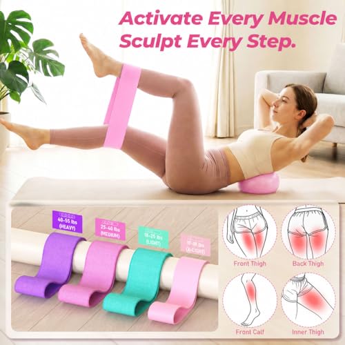 Home Pilates Kit - All-in-One Equipment Set with 14.5" Ring & Ball - Soft Pink