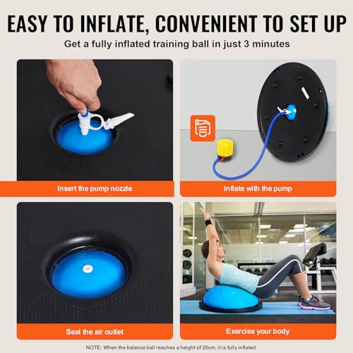 Half Exercise Ball Trainer - 23 Inch Particle Blue with Resistance Bands