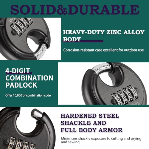 Outdoor Combo Lock for Storage Unit, Weatherproof Disc Lock for Sheds,Gate and Fence, 3 Pack Heavy Duty Discus Pad Locks with Code (3/8-Inch Shackle)¡¦