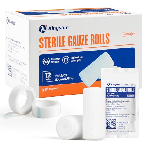 Sterile Conforming Stretch Gauze Bandage Rolls - 2 inch x 4.1 Yards, 12 Pack