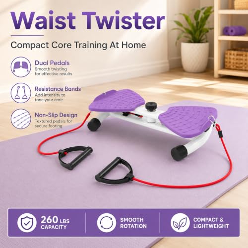 Non-Slip Dual Pedal Waist Twister Exercise Machine - Purple