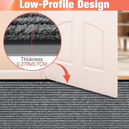 MYFAMIREA Commercial Floor Mat 2' x 3' Extra Large Front Door Industrial Rug Heavy Duty Brush Step Entrance Mat Weather Utility Rug with Non Slip Rubber Backing Low Profile for Entryway, Charcoal Grey