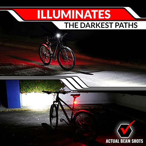 USB Rechargeable Bike Lights Set - Front & Back - Black & Red