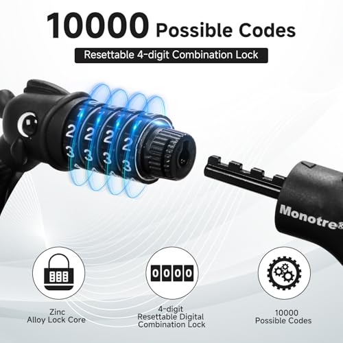 4-Digit Resettable Combination Bike Lock - 3.9 Feet Coiled Cable - Black-10mm