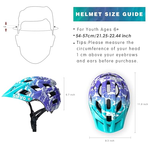 SIFVO Kids Bike Helmet Blue Wave, Adjustable Youth Safety Helmet 54-57cm