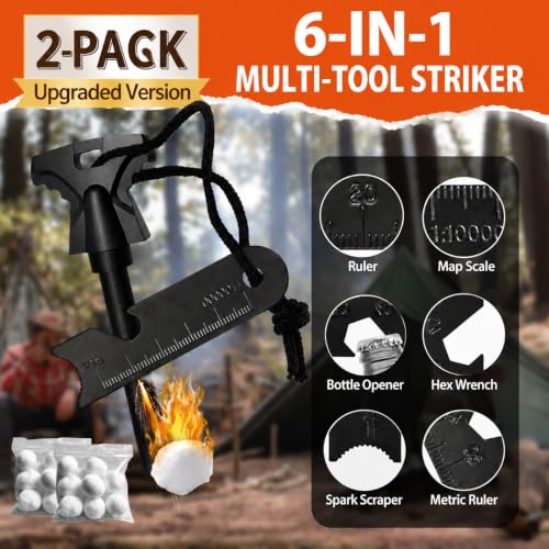 22-Piece Fire Starter Survival Kit with Ferro Rods & Striker - 2 Pack Black